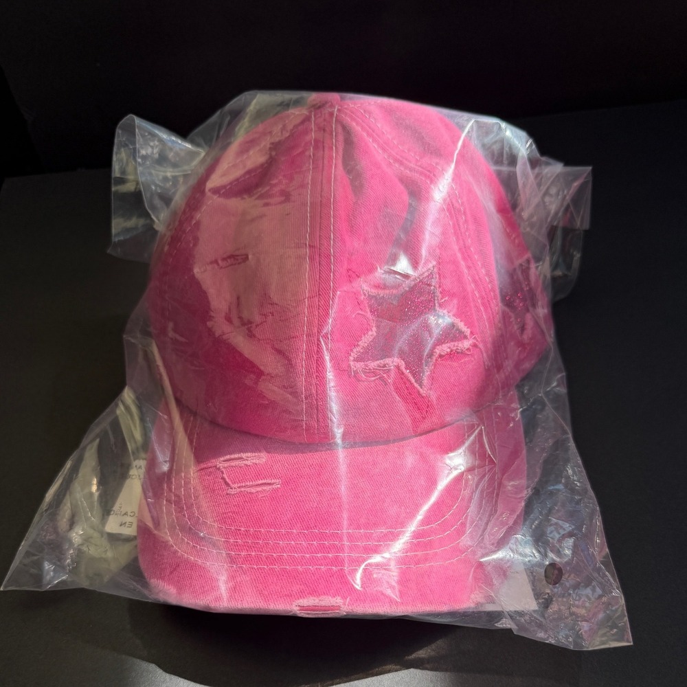 ProMindFun Womens Ponytail Hat OS Pink Glitter Star Distressed Mesh Baseball Cap
